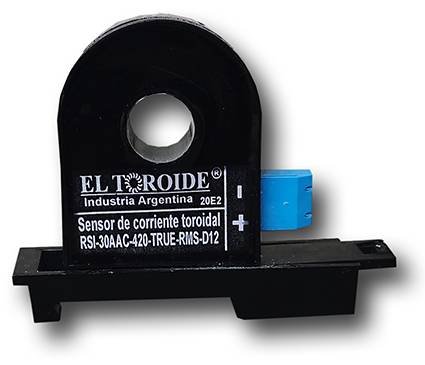 Sensor de corriente 4-20mA con soporte para riel DIN, vista frontal